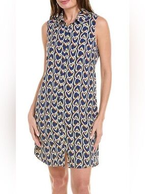 Cabi Sleeveless Shirt Dress Size S Blue Multicolor Chain Link Button Front Shift